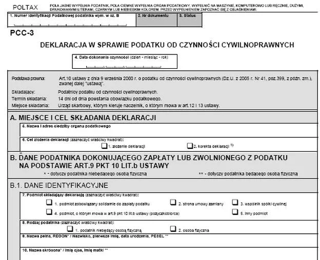 Jak prawidłowo wypełnić druk PCC 3A krok po kroku?