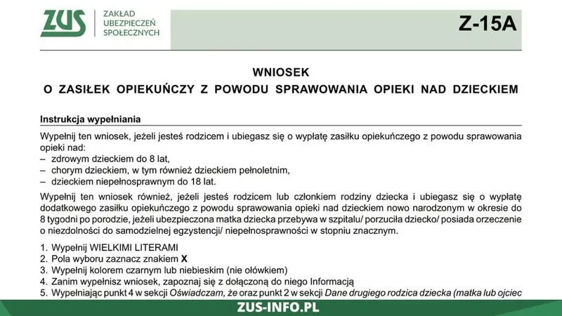 Wniosek o zasiłek opiekuńczy