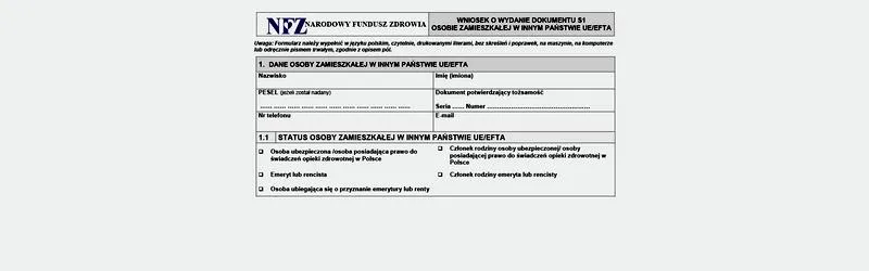 Wypełnianie formularza E 106