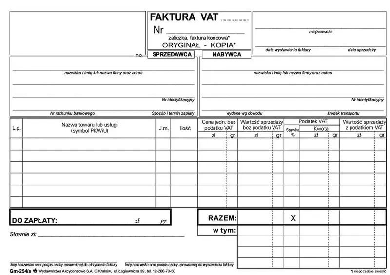 Zakup druki faktur