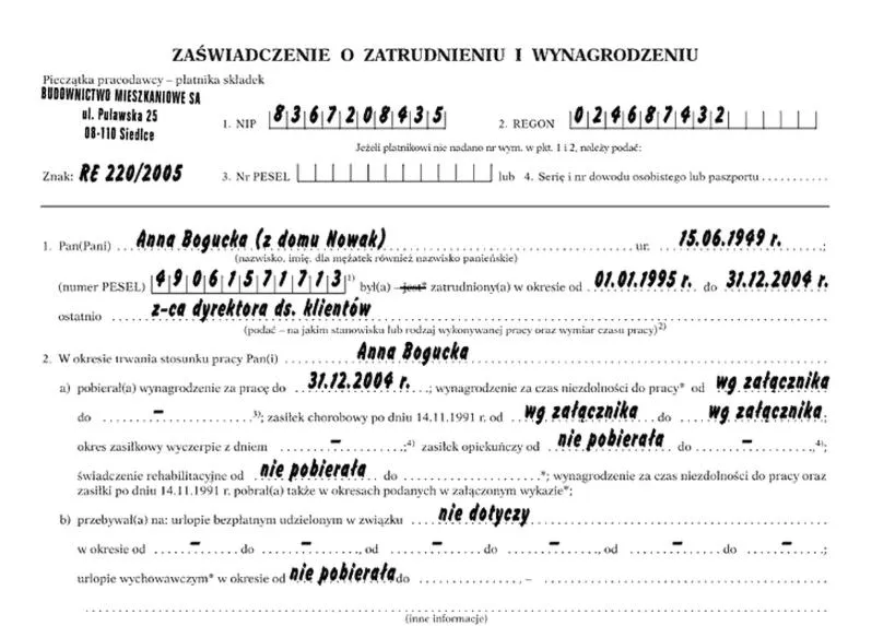 Zaświadczenie o zatrudnieniu